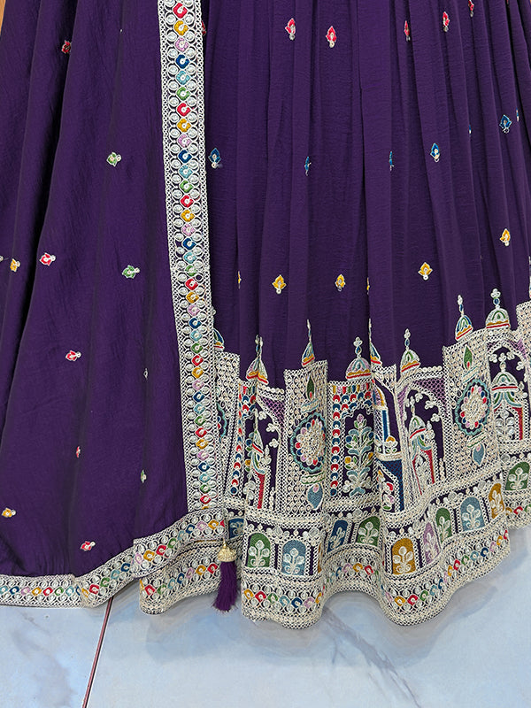 Purple Embroidered Silk Lehenga Choli With Dupatta