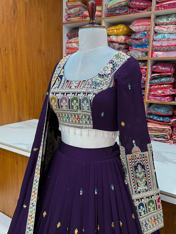 Purple Embroidered Silk Lehenga Choli With Dupatta