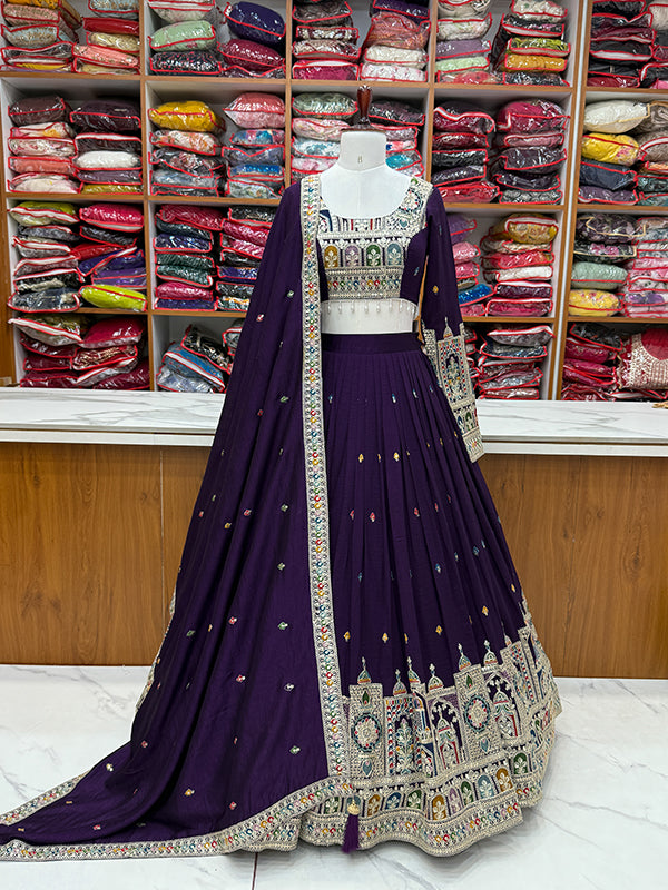 Purple Embroidered Silk Lehenga Choli With Dupatta