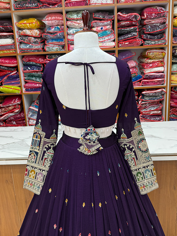 Purple Embroidered Silk Lehenga Choli With Dupatta