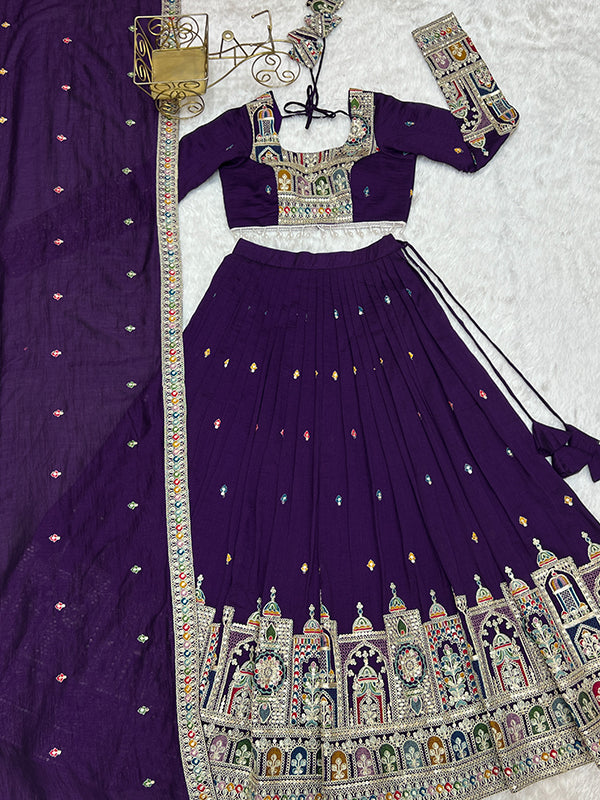 Purple Embroidered Silk Lehenga Choli With Dupatta