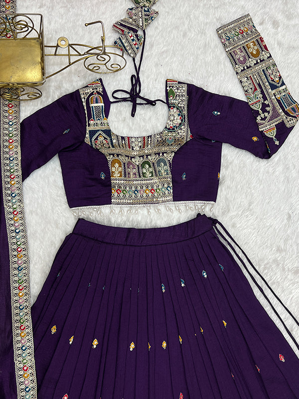 Purple Embroidered Silk Lehenga Choli With Dupatta