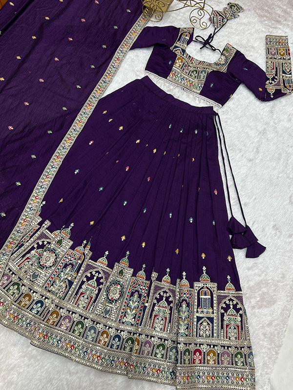 Purple Embroidered Silk Lehenga Choli With Dupatta