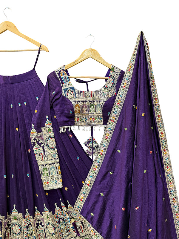 Purple Embroidered Silk Lehenga Choli With Dupatta