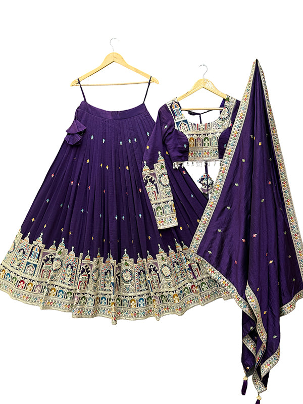 Purple Embroidered Silk Lehenga Choli With Dupatta