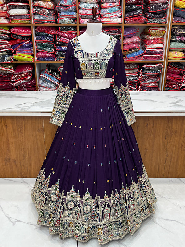 Purple Embroidered Silk Lehenga Choli With Dupatta