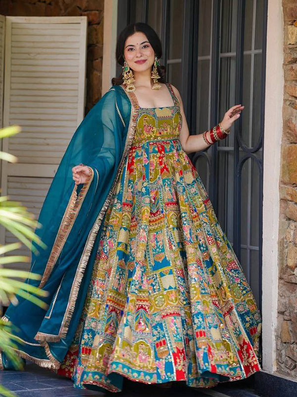Multicolor Jimmy Organza Silk Gown With Georgette Dupatta