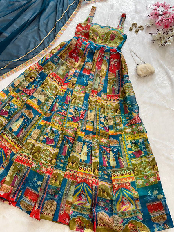 Multicolor Jimmy Organza Silk Gown With Georgette Dupatta