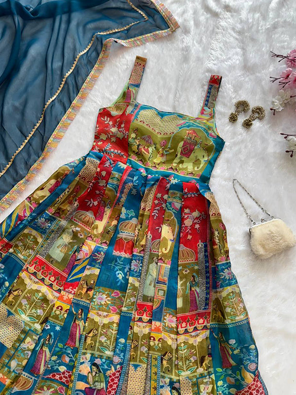 Multicolor Jimmy Organza Silk Gown With Georgette Dupatta
