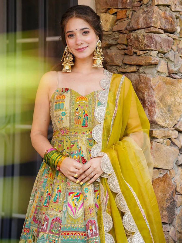 Mustard Yellow Jimmy Organza Silk Gown With Georgette Dupatta