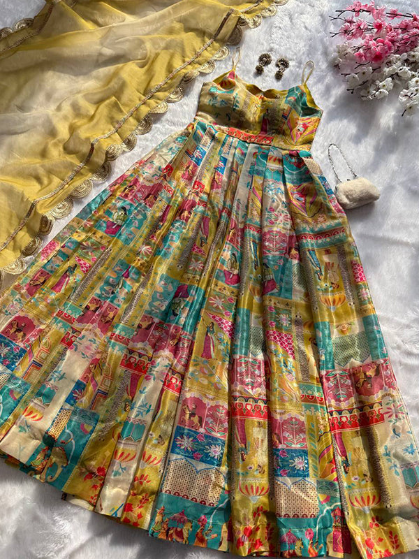 Mustard Yellow Jimmy Organza Silk Gown With Georgette Dupatta