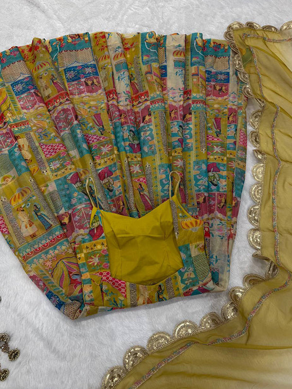 Mustard Yellow Jimmy Organza Silk Gown With Georgette Dupatta