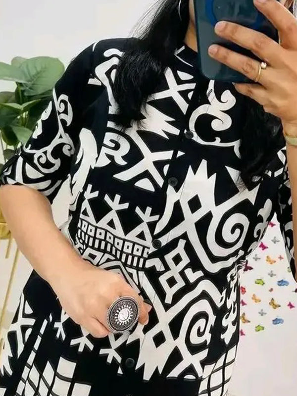 Black Pure cotton Printed A-Line Kurti With Pant