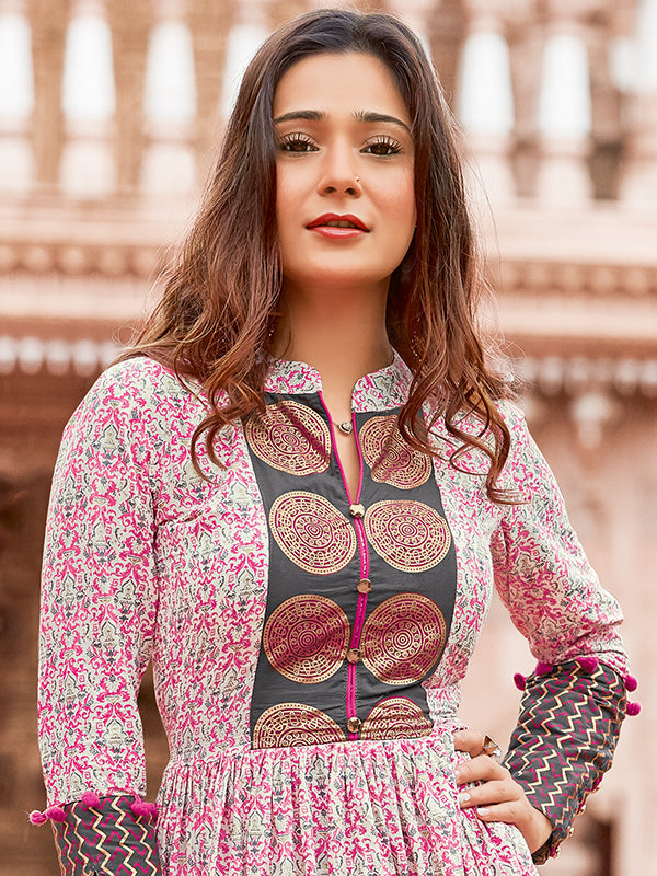 Kajal Mumtaz Multicolor Cotton Printed Gown Kurti