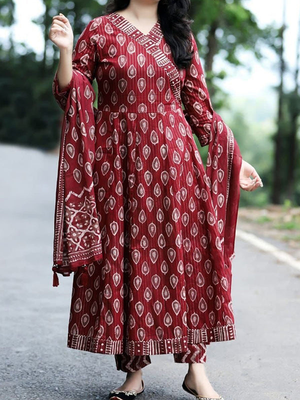 Maroon Naira Printed Kurti With Pant & Dupatta