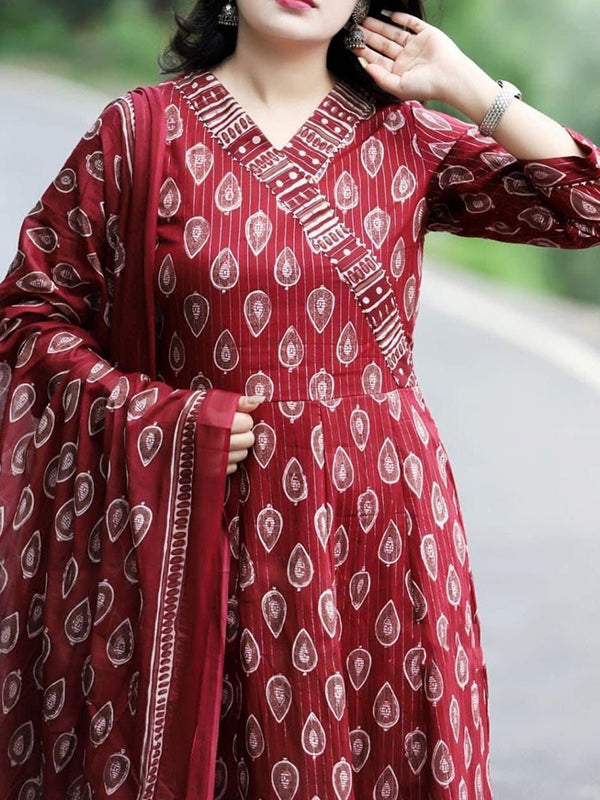 Maroon Naira Printed Kurti With Pant & Dupatta