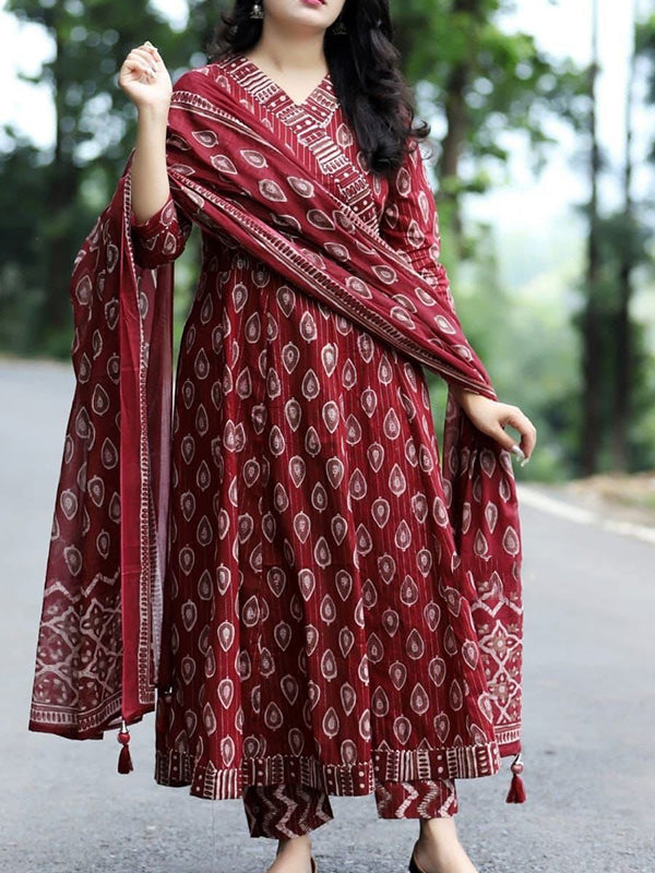 Bagh Hand Block Printed Maheshwari Silk 3 Piece Suit Set | Mooldhaga