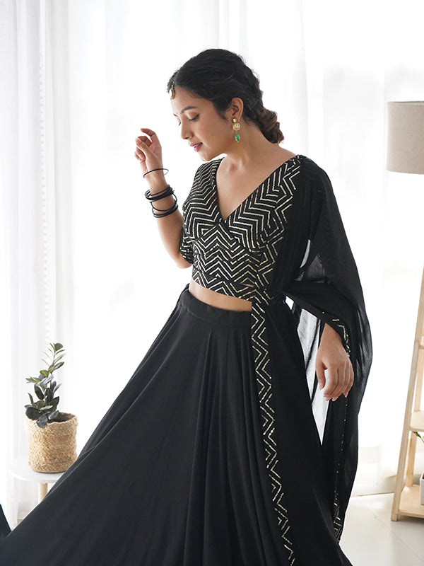 Black Golden Lace Work Georgette Lehenga Choli