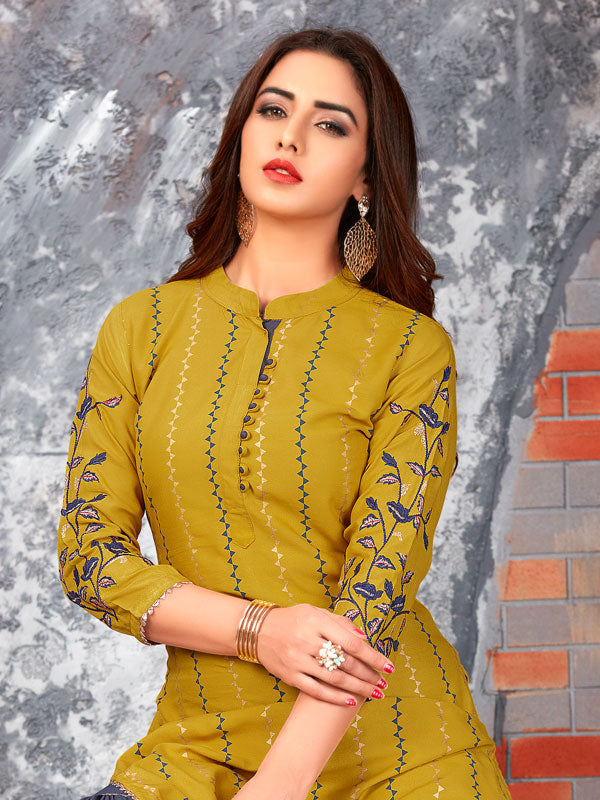 Kajal Mustard Rayon Printed Kurta With Sharara – Niharika Fashion