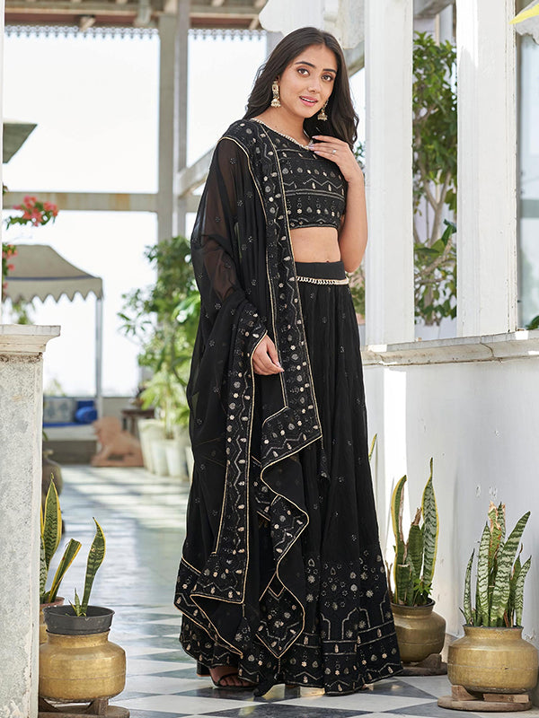 Sequence Work Black Embroidered Lehenga Choli