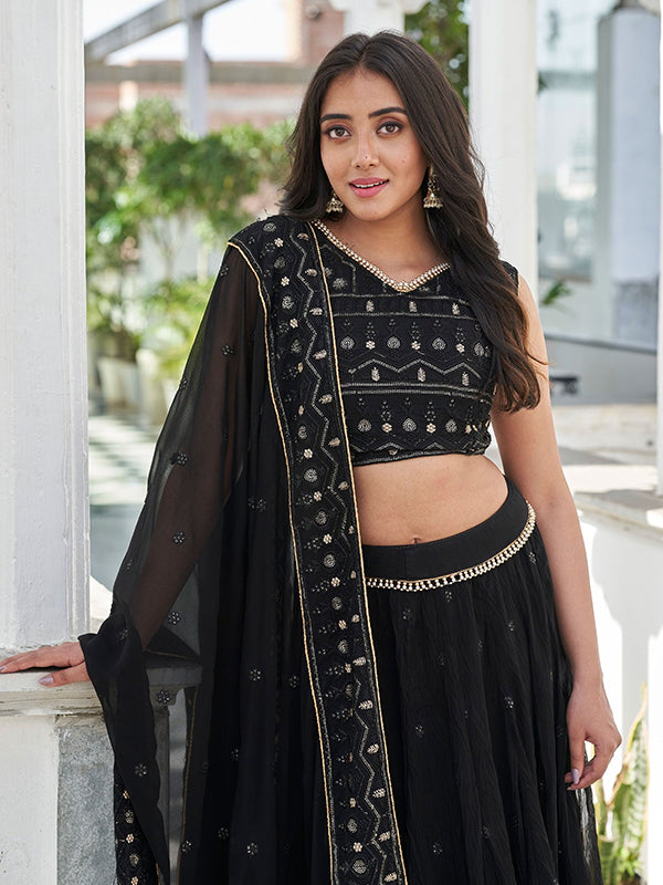 Sequence Work Black Embroidered Lehenga Choli